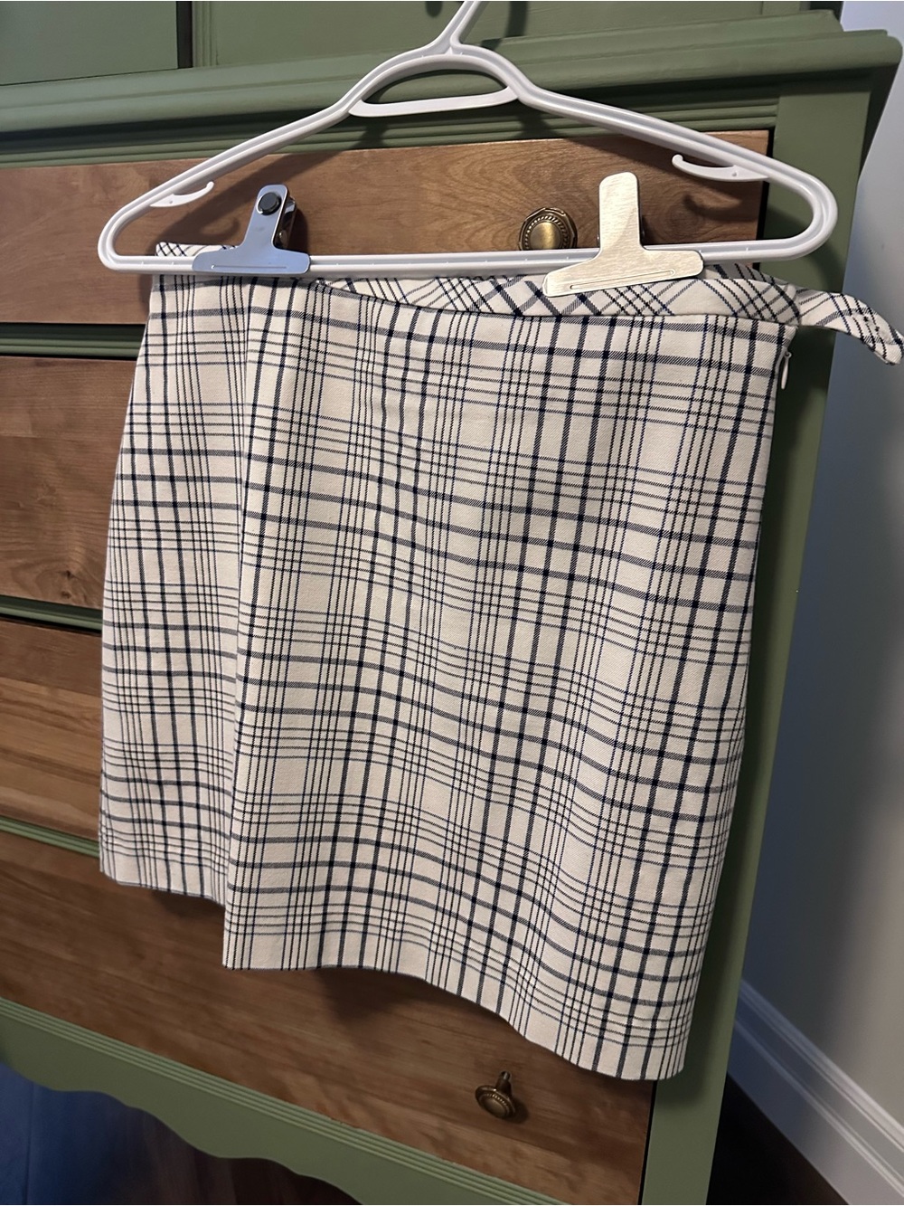 Banana Republic Cream and Navy Plaid Mini Skirt